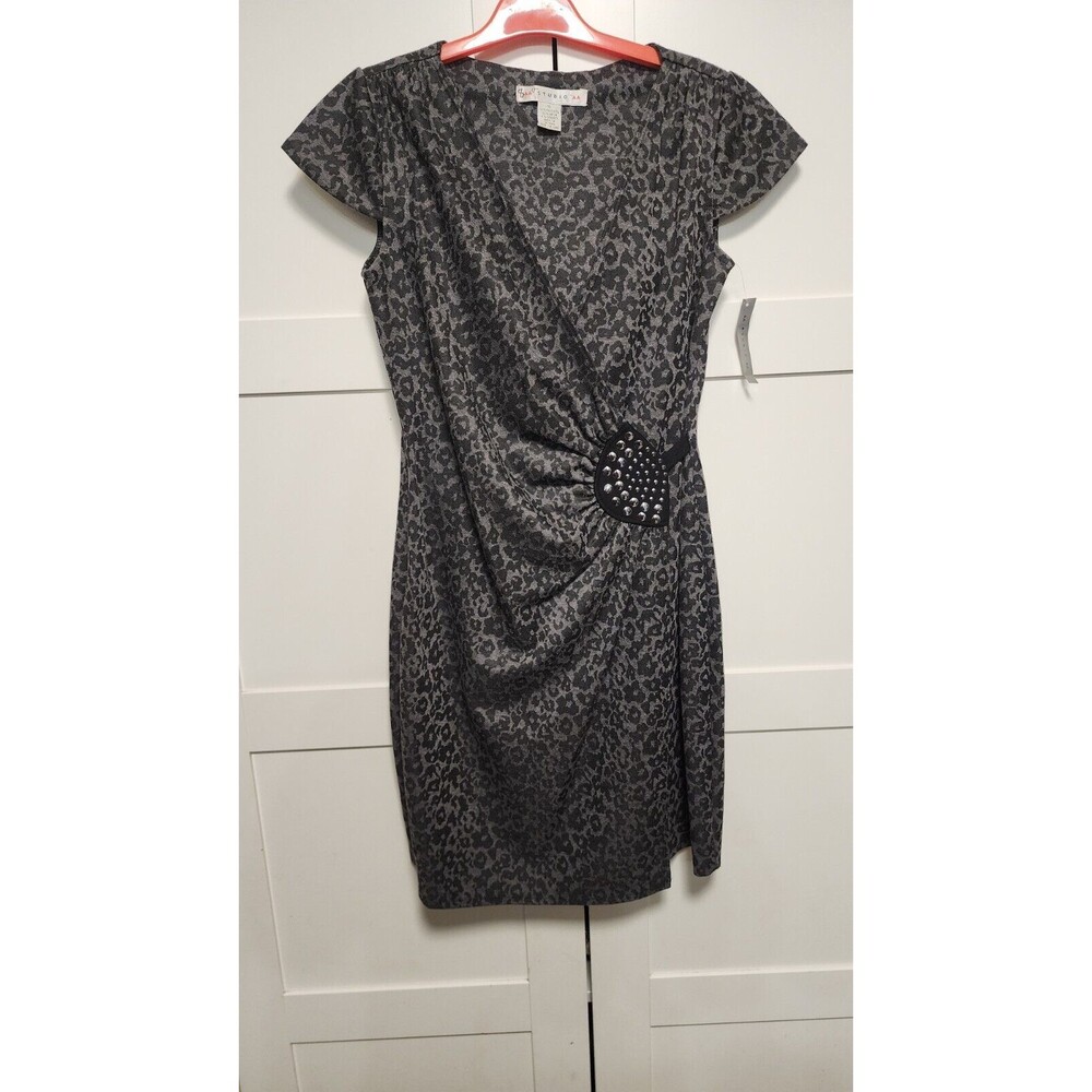 AA Studio AA Women's Sz 10 Dress Short Sleeve Faux Wrap Stretch Career